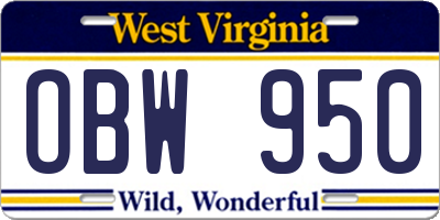 WV license plate OBW950