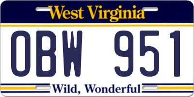 WV license plate OBW951