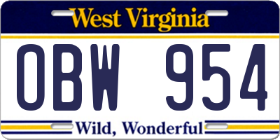 WV license plate OBW954