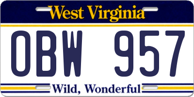 WV license plate OBW957