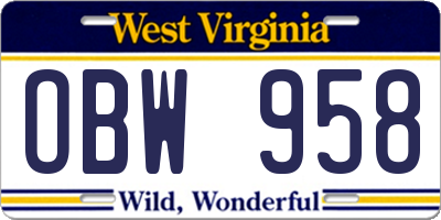 WV license plate OBW958