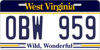WV license plate OBW959