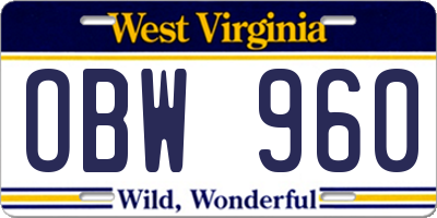WV license plate OBW960