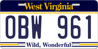 WV license plate OBW961