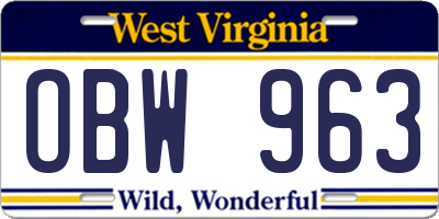 WV license plate OBW963
