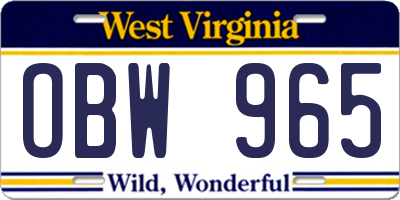 WV license plate OBW965