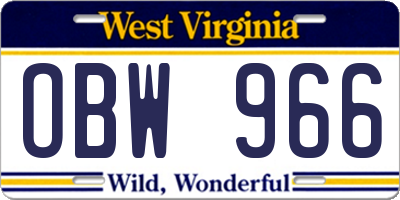 WV license plate OBW966