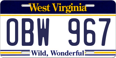WV license plate OBW967