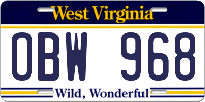 WV license plate OBW968
