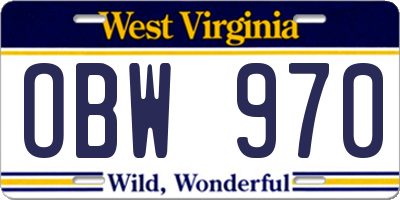 WV license plate OBW970