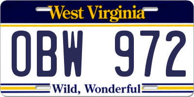 WV license plate OBW972