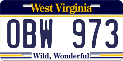 WV license plate OBW973