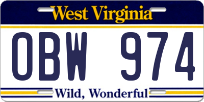 WV license plate OBW974