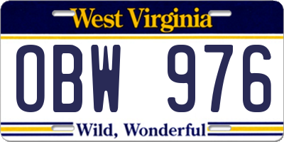 WV license plate OBW976