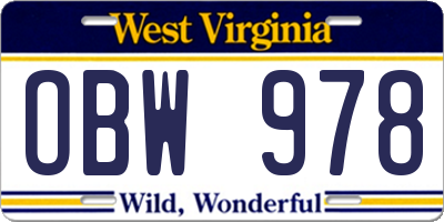 WV license plate OBW978