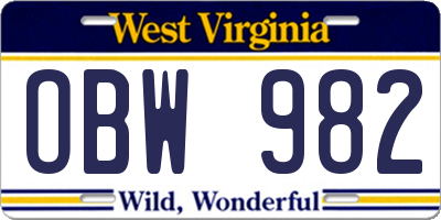 WV license plate OBW982