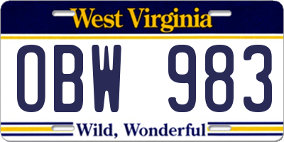 WV license plate OBW983