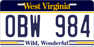 WV license plate OBW984