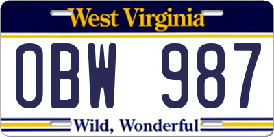 WV license plate OBW987