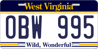 WV license plate OBW995