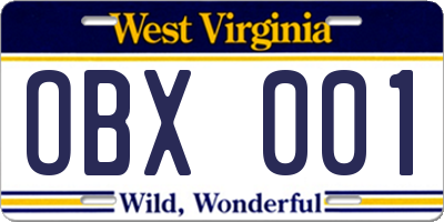WV license plate OBX001