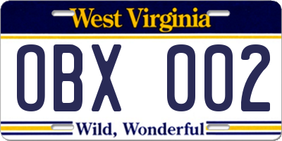 WV license plate OBX002