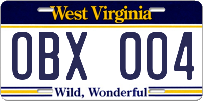 WV license plate OBX004