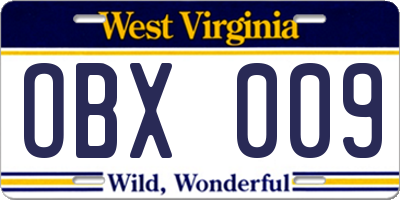 WV license plate OBX009