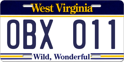 WV license plate OBX011
