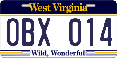 WV license plate OBX014