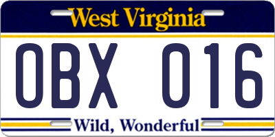 WV license plate OBX016