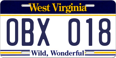 WV license plate OBX018
