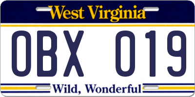WV license plate OBX019