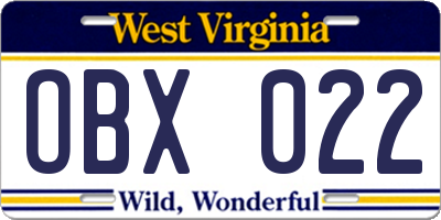 WV license plate OBX022
