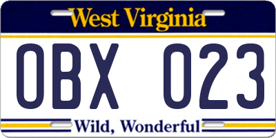WV license plate OBX023