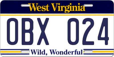 WV license plate OBX024