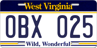WV license plate OBX025