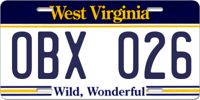 WV license plate OBX026