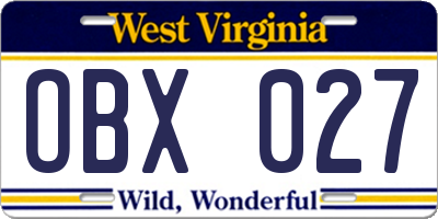 WV license plate OBX027