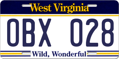 WV license plate OBX028
