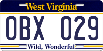 WV license plate OBX029