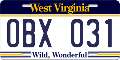 WV license plate OBX031