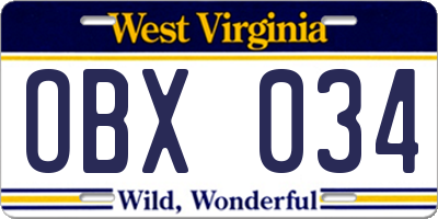 WV license plate OBX034