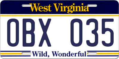 WV license plate OBX035