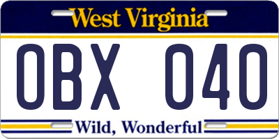 WV license plate OBX040