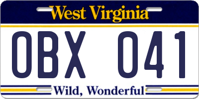 WV license plate OBX041