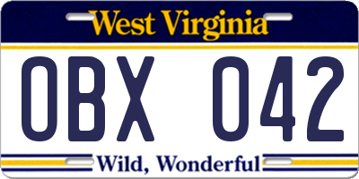 WV license plate OBX042