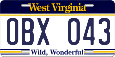 WV license plate OBX043