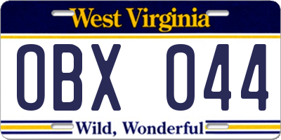 WV license plate OBX044