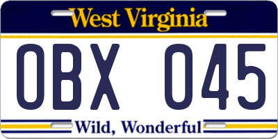 WV license plate OBX045